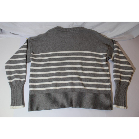 Philosophy Gray White Striped Knit Sweater Women's XL Crewneck Ribbed Ham Cuffs - Picture 6 of 10